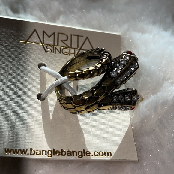 Amrita Singh Austrian Crystal Antique Silver Two Head Snake Ring Size 8. New - Picture 7 of 11